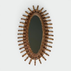 Oval Mirror in Rattan, Woven Wicker and Bamboo, Riviera Work, Circa 1960
