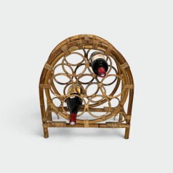 Rattan and Bamboo Bottle Holder with Rings in an Arched Form, Italian Work, 1960s