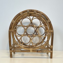 Rattan and Bamboo Bottle Holder with Rings in an Arched Form, Italian Work, 1960s