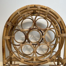 Rattan and Bamboo Bottle Holder with Rings in an Arched Form, Italian Work, 1960s