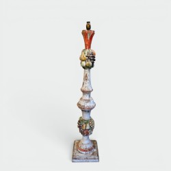 Baluster Floor Lamp in Polychrome Carved Wood with Clusters of Fruit, Italian Work, Circa 1950