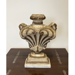 Decorative Carved Wood Element on Carrara Marble Base, Italian Baroque, 18th Century