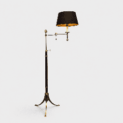 Floor Reading Lamp in Mahogany and Gilt Brass with Articulated Arm and Tripod Base, Neoclassical Style, Maison Baguès