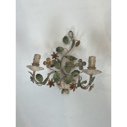 Pair of Flower-Basket Sconces in Painted Tole, Italian Work, Circa 1950