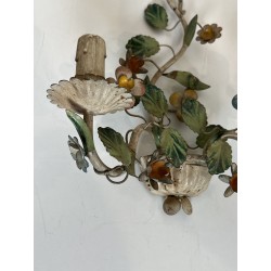 Pair of Flower-Basket Sconces in Painted Tole, Italian Work, Circa 1950