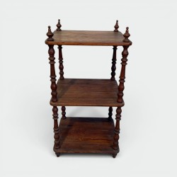 Three-Tier Shelf in Pitch Pine with Turned Columns and Finials, 1900s