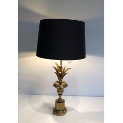 Palm Tree Brass Table Lamp, Neoclassical Style, in the Manner of Maison Charles, circa 1970