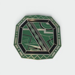 Octagonal Dinanderie Dish with Cubist Geometric Decoration in Green, Black and Silver, Art Deco Work