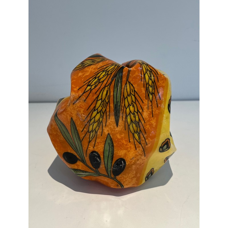 Trompe-l'Œil Ceramic Vase in the Form of a Knotted Sack with Floral Decoration, Modernist Work, 1970s