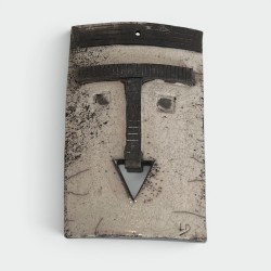 Wall Mask in Glazed Raku Ceramic in Black and White with a Stylised Face, Modernist Work, Circa 1970
