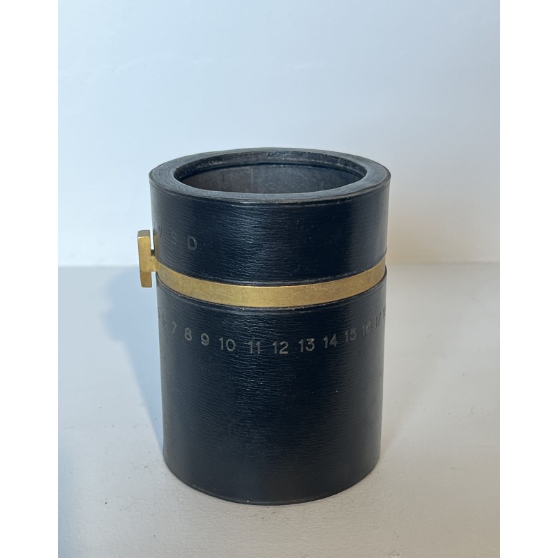 Cylindrical Pencil Holder in Black Leather with Rotating Perpetual Calendar and Brass, in the Style of Jacques Adnet, 1950s