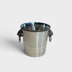 Silvered Metal Champagne Bucket, Orfèvrerie Saint-Médard, Lion-Head Handles with Rings