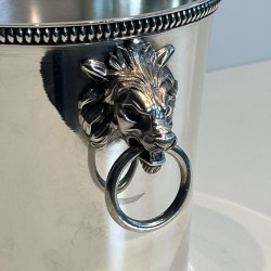 Silvered Metal Champagne Bucket, Orfèvrerie Saint-Médard, Lion-Head Handles with Rings