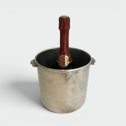 Cylindrical Silvered Metal Champagne Bucket with Small Foliate Handles, Circa 1950