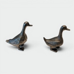 Pair of Decorative Ducks in Silvered Metal, 1970s Work