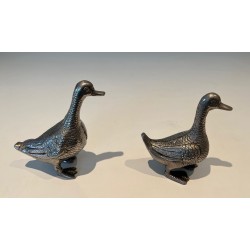Pair of Decorative Ducks in Silvered Metal, 1970s Work