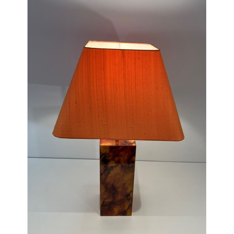 Pair of Lucite Lamps Imitating Tortoiseshell, French Work, circa 1970