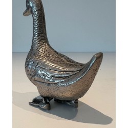 Pair of Decorative Ducks in Silvered Metal, 1970s Work