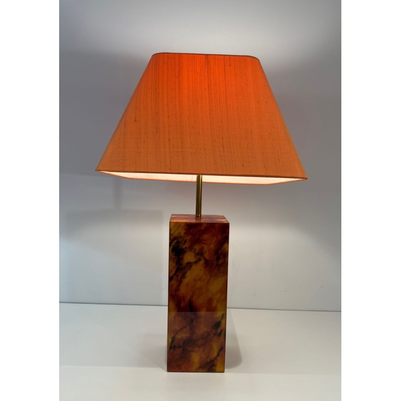 Pair of Lucite Lamps Imitating Tortoiseshell, French Work, circa 1970