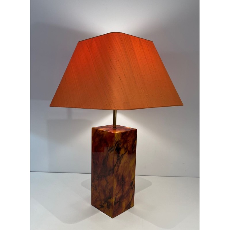Pair of Lucite Lamps Imitating Tortoiseshell, French Work, circa 1970