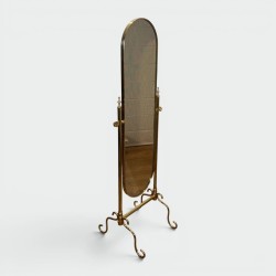 Cheval Mirror on Brass Stand with Oval Glass, French Work, 1970s