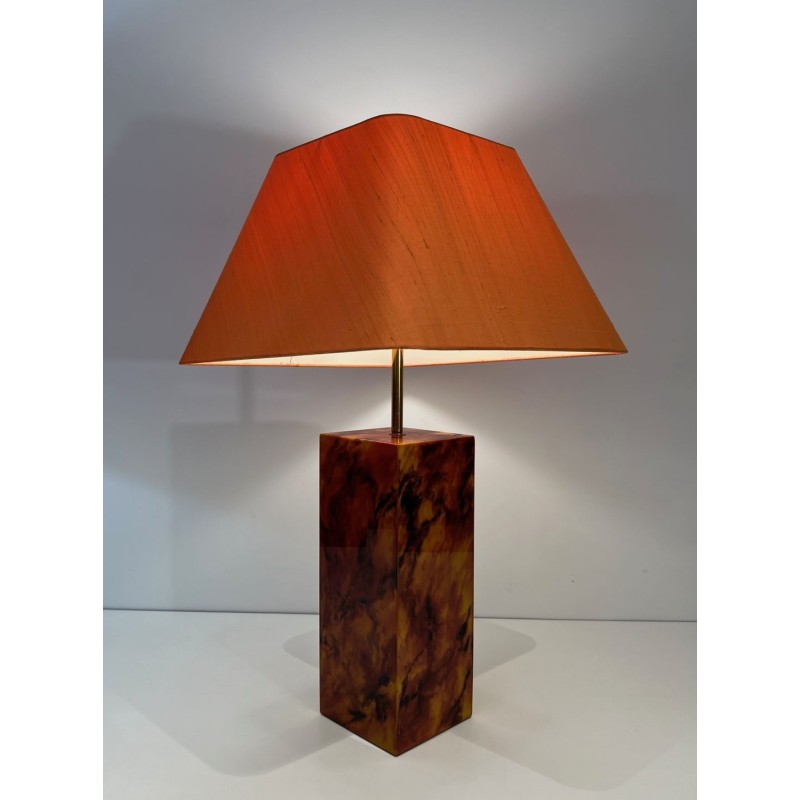 Pair of Lucite Lamps Imitating Tortoiseshell, French Work, circa 1970