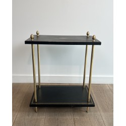 Side Table in Brass with Gilt-Tooled Black Leather Tops, by Maison Baguès, Circa 1950