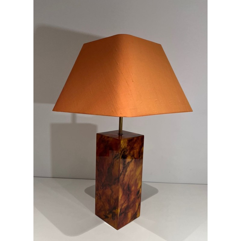 Pair of Lucite Lamps Imitating Tortoiseshell, French Work, circa 1970