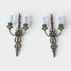 Pair of Neoclassical Style Two-Light Sconces in Brass and | Modern Eye Gallery