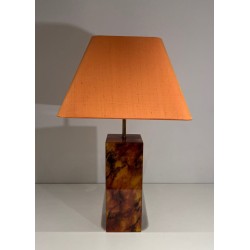 Pair of Lucite Lamps Imitating Tortoiseshell, French Work, circa 1970