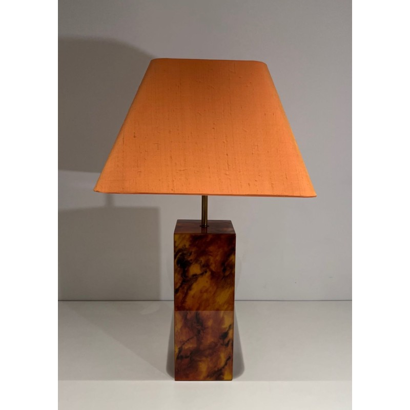 Pair of Lucite Lamps Imitating Tortoiseshell, French Work, circa 1970