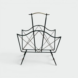 Magazine Rack in Green Lacquered Metal and Twisted Gilt Wi | Modern Eye Gallery