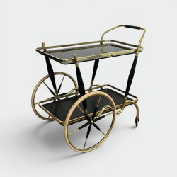 Brass and Black Glass Bar Cart with Black Tapered Uprights | Modern Eye Gallery