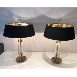 Pair of Neoclassical Brass and White Lacquered Table Lamps, French Work, circa 1940