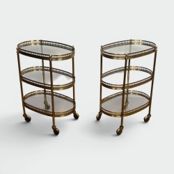 Pair of Oval Brass Bar Carts with Three Tiers and Openwork | Modern Eye Gallery