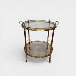 Round Brass Bar Cart with Openwork Gallery, Removable Top | Modern Eye Gallery