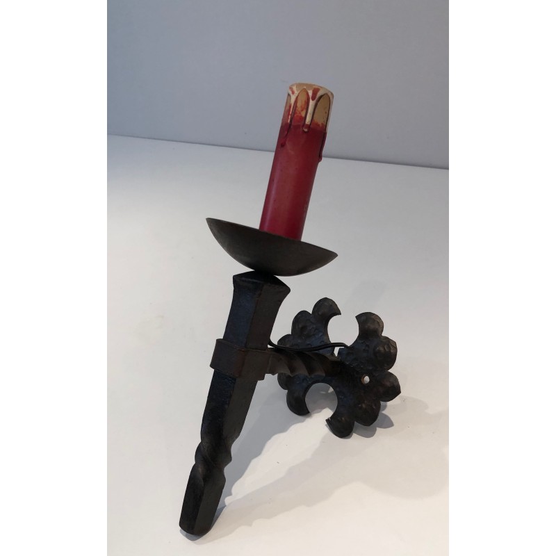 Set of Six Wrought Iron Torch-Form Sconces with Twisted St | Modern Eye Gallery
