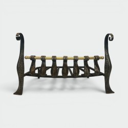 Hammered Wrought Iron Fire Grate with Volutes and Brass Cr | Modern Eye Gallery