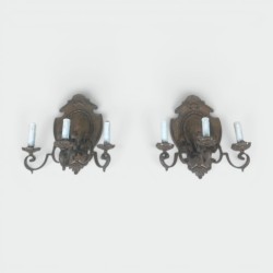 Pair of Wrought Iron Three-Light Sconces with Escutcheon B | Modern Eye Gallery