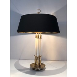 Pair of Neoclassical Brass and White Lacquered Table Lamps, French Work, circa 1940