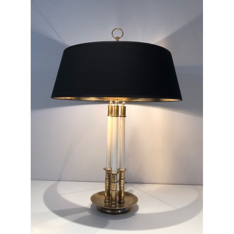 Pair of Neoclassical Brass and White Lacquered Table Lamps, French Work, circa 1940