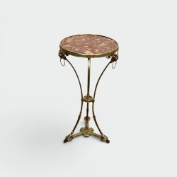 Athénienne Pedestal Table in Gilt Bronze with Ram's Heads, | Modern Eye Gallery