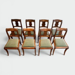 Set of Eight Walnut Chairs with a Bandeau Back and Sabre L | Modern Eye Gallery