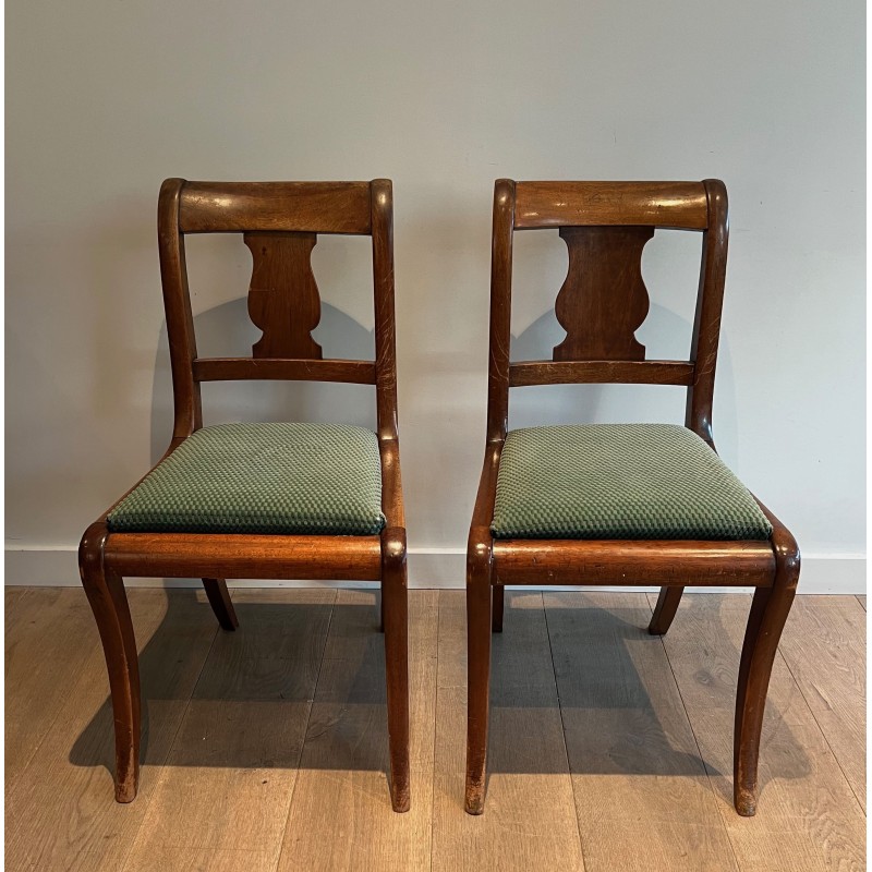 Set of Eight Walnut Chairs with a Bandeau Back and Sabre L | Modern Eye Gallery