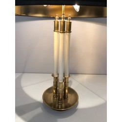 Pair of Neoclassical Brass and White Lacquered Table Lamps, French Work, circa 1940