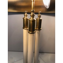 Pair of Neoclassical Brass and White Lacquered Table Lamps, French Work, circa 1940