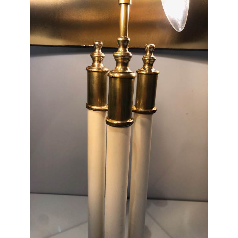 Pair of Neoclassical Brass and White Lacquered Table Lamps, French Work, circa 1940