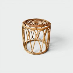 Round Bent Rattan Stool or Plant Stand with Handle Decor, | Modern Eye Gallery