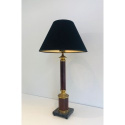 Pair of Neoclassical Faux-Bois Metal and Brass Table Lamps, French Work, circa 1940