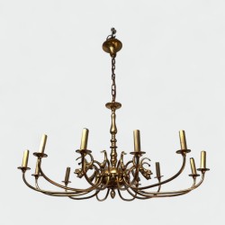 Gilt Brass Chandelier with Twelve Arms and Dolphin Head De | Modern Eye Gallery